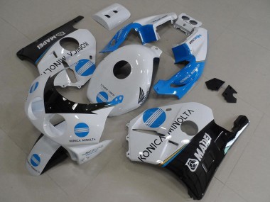 1990-1998 Honda CBR250RR MC22 Motorcycle Fairings - White Blue Glossy Black Konica Minolta