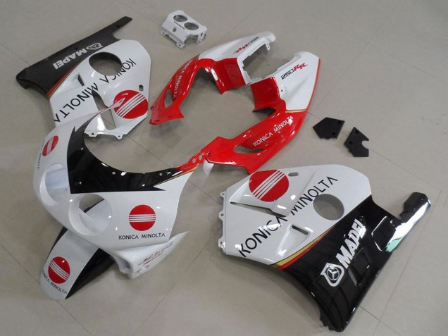 1990-1998 Honda CBR250RR MC22 Motorcycle Fairings - White Red Glossy Black Konica Minolta