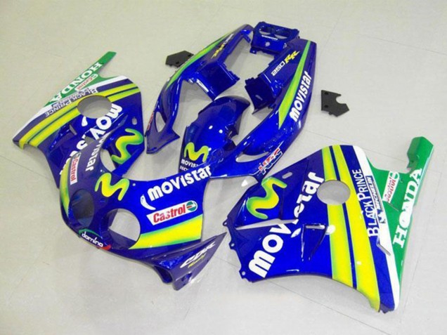 1990-1998 Honda CBR250RR MC22 Motorcycle Fairings - Blue Yellow Green MoviStar Castrol