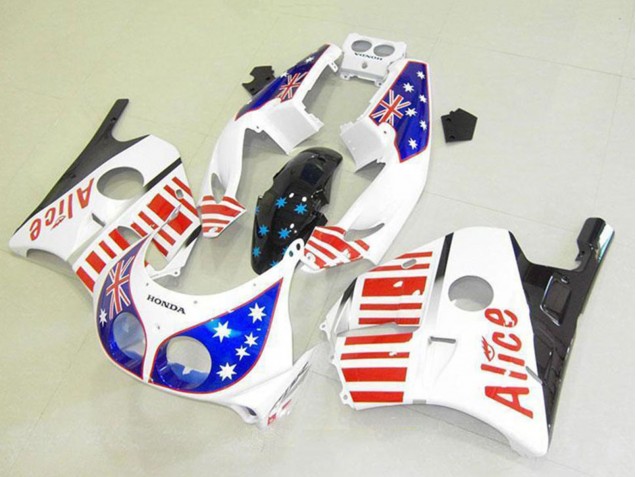 1990-1998 Honda CBR250RR MC22 Motorcycle Fairings - White Red Blue Star Alice