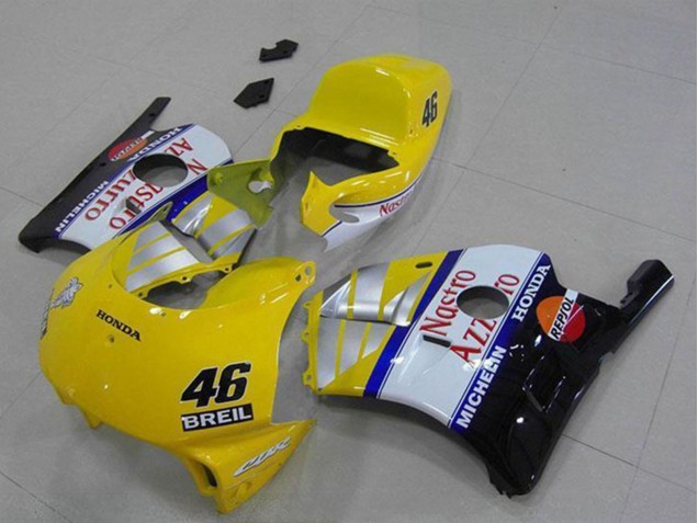 1990-1998 Honda CBR250RR MC22 Motorcycle Fairings - Yellow Silver White Red Nastro Azzurro Breil 46