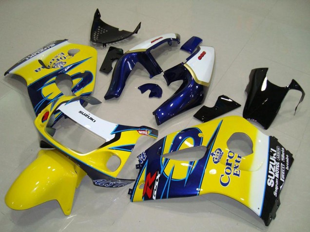 1996-2000 Suzuki GSXR 600 Motorcycle Fairings - White Yellow Blue Corona