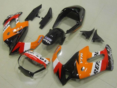 1997-2005 Honda VTR1000F Motorcycle Fairings - Orange White Red Glossy Black Repsol