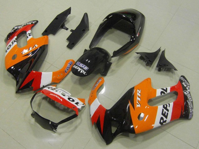 1997-2005 Honda VTR1000F Motorcycle Fairings - Orange White Red Glossy Black Repsol