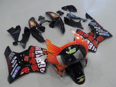 1998-1999 Honda CBR900RR 919 Motorcycle Fairings - Glossy Black Orange Rossi