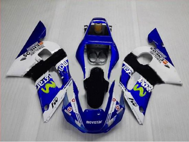 1998-2002 Yamaha YZF R6 Motorcycle Fairings - White Blue Black MoviStar ENEOS Yamalube