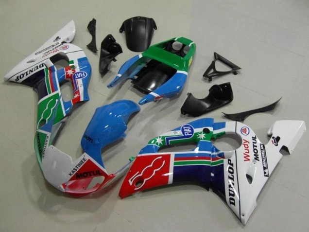 1998-2002 Yamaha YZF R6 Motorcycle Fairings - White Blue Green Red Fiat Motul Michelin Dunlop