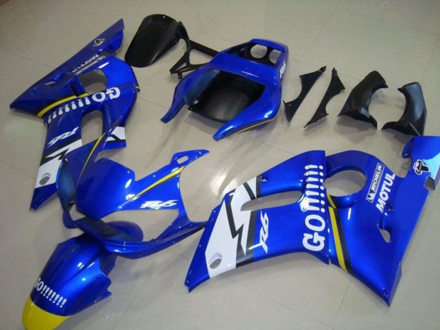 1998-2002 Yamaha YZF R6 Motorcycle Fairings - Blue White Yellow Go Motul