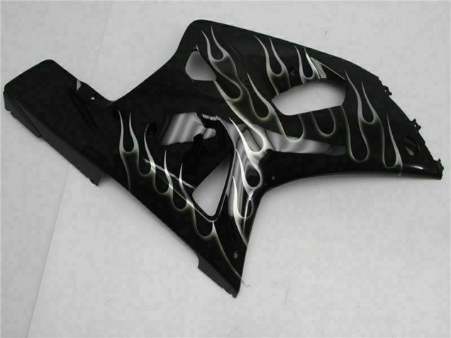 2001-2003 Suzuki GSXR 600/750 Motorcycle Fairings - Glossy Black Silver Flame
