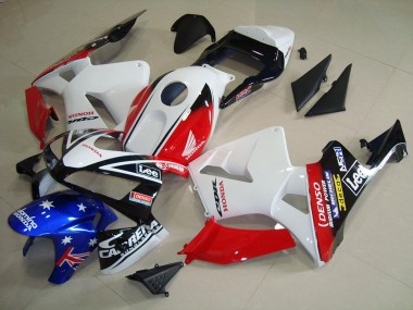 2003-2004 Honda CBR600RR Motorcycle Fairings - White Red Blue Glossy Black Star Lee