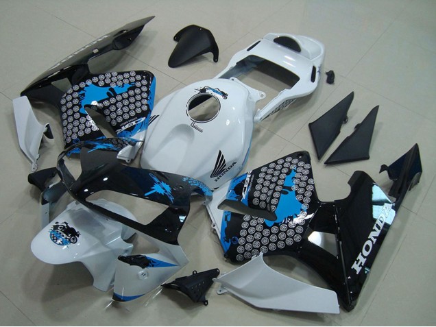 2003-2004 Honda CBR600RR Motorcycle Fairing - White Blue Glossy Black
