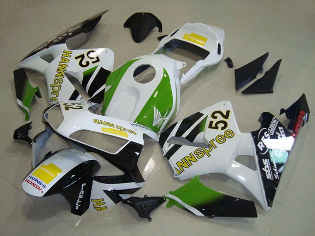 2003-2004 Honda CBR600RR Motorcycle Fairings - White Green Yellow Glossy Black Hannspree 52