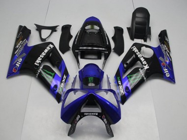 2003-2004 Kawasaki ZX6R Motorcycle Fairings - Glossy Black Blue Green Monster