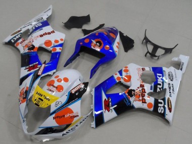 2003-2004 Suzuki GSXR 1000 Motorcycle Fairings - White Blue Red Yellow Pepe Phone