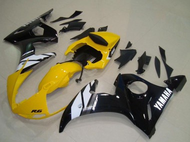 2003-2004 Yamaha YZF R6 Motorcycle Fairings - Yellow White Glossy Black