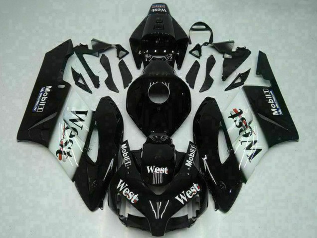 2004-2005 Honda CBR1000RR Motorcycle Fairings - Glossy Black White West Mobil Michelin