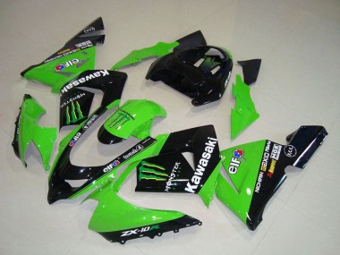 2004-2005 Kawasaki ZX10R Motorcycle Fairings - Green Black Monster Elf