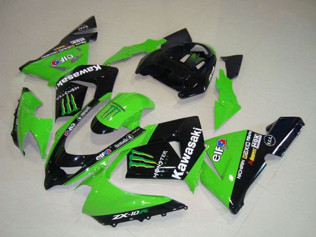 2004-2005 Kawasaki ZX10R Motorcycle Fairings - Green Black Monster Elf