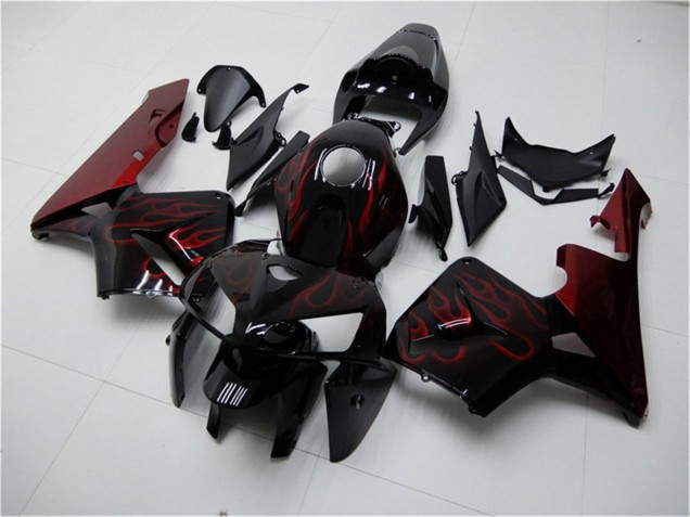 2005-2006 Honda CBR600RR Motorcycle Fairing Kits - Glossy Black Red Flame
