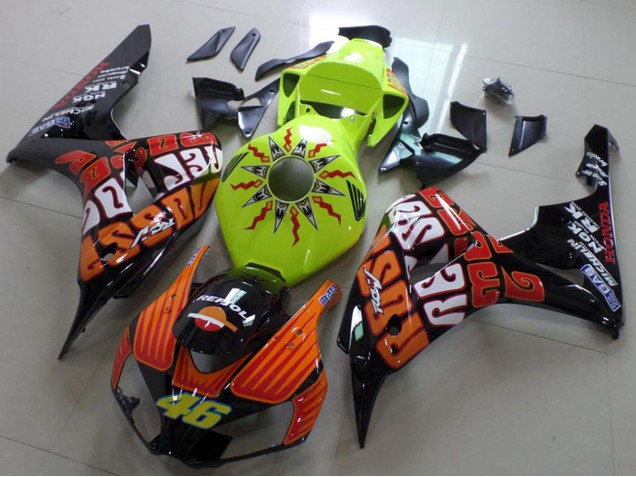 2006-2007 Honda CBR1000RR Motorcycle Fairing - Green Orange Glossy Black Rossi 46