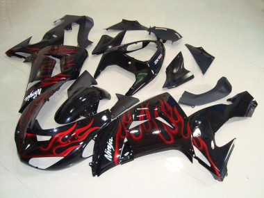 2006-2007 Kawasaki ZX10R Motorcycle Fairings - Glossy Black Red Flame