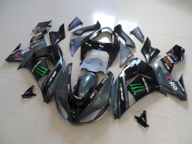 2006-2007 Kawasaki ZX10R Motorcycle Fairings - Glossy Black Matte Black Green Elf Touch4 Monster Energy