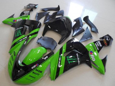 2006-2007 Kawasaki ZX10R Motorcycle Fairings - Green Glossy Black Monster Racing