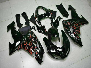 2006-2007 Kawasaki ZX10R Motorcycle Fairing Kits - Glossy Black Red Flame