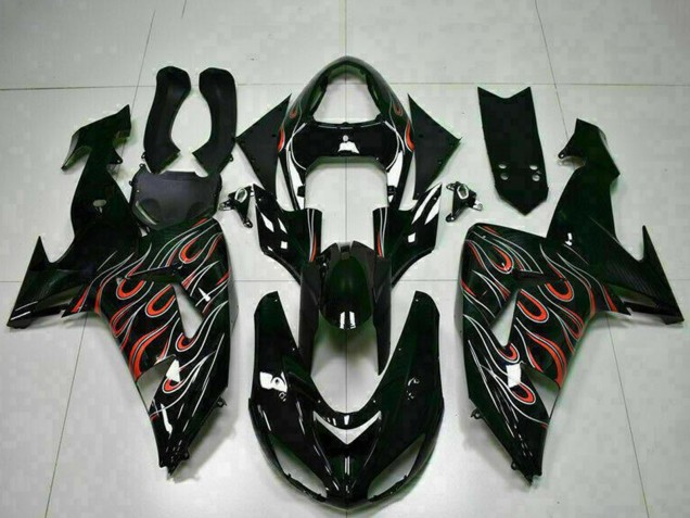 2006-2007 Kawasaki ZX10R Motorcycle Fairing Kits - Glossy Black Red Flame