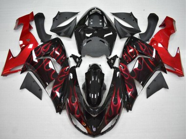 2006-2007 Kawasaki ZX10R Motorcycle Fairing - Glossy Black Red Flame