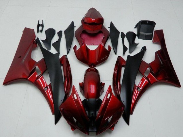 2006-2007 Yamaha YZF R6 Motorcycle Fairing Kits - Red Matte Black