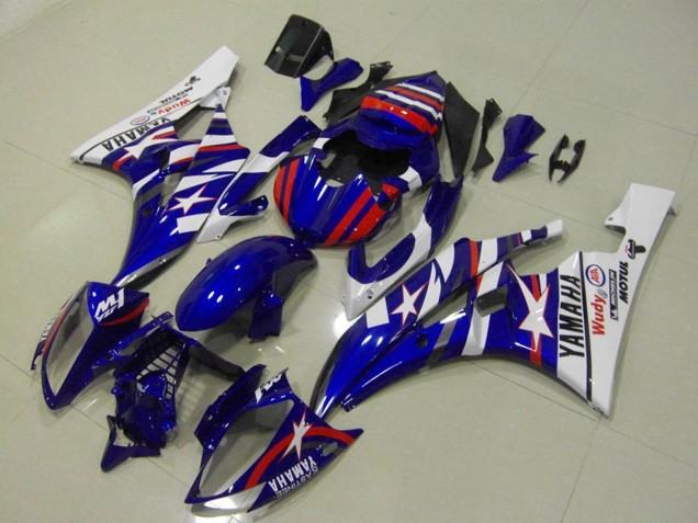 2006-2007 Yamaha YZF R6 Motorcycle Fairings - White Blue Red Motul Michelin