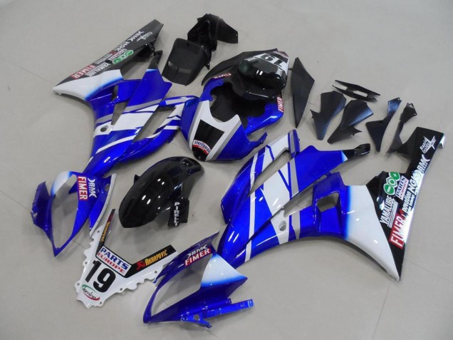 2006-2007 Yamaha YZF R6 Motorcycle Fairings - White Blue Glossy Black Fimer Yamalube