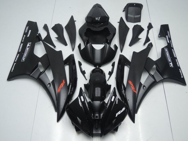 2006-2007 Yamaha YZF R6 Motorcycle Fairings - Glossy Black Matte Black Red Motul Michelin
