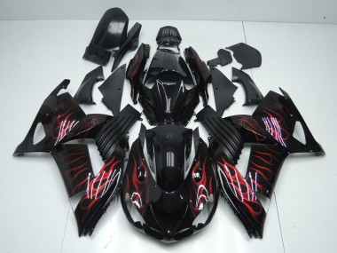 2006-2011 Kawasaki ZX14R ZZR1400 Motorcycle Fairings - Glossy Black Red Flame