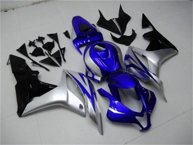 2007-2008 Honda CBR600RR Motorcycle Fairings - Silver Blue Glossy Black OEM Style