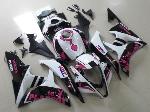 2007-2008 Honda CBR600RR Motorcycle Fairings - White Pink Matte Black HRC Playboy with Durex