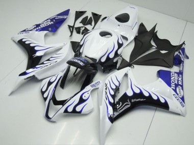 2007-2008 Honda CBR600RR Motorcycle Fairings - White Blue Glossy Black Flame