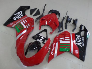 2007-2014 Ducati 848 Motorcycle Fairings - Red Silver Green Glossy Black Alice Sandisk