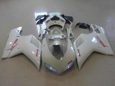 2007-2014 Ducati 848 Motorcycle Fairings - Glossy White Red Decals