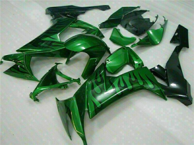 2008-2010 Kawasaki ZX10R Motorcycle Fairings - Glossy Black Green Flame