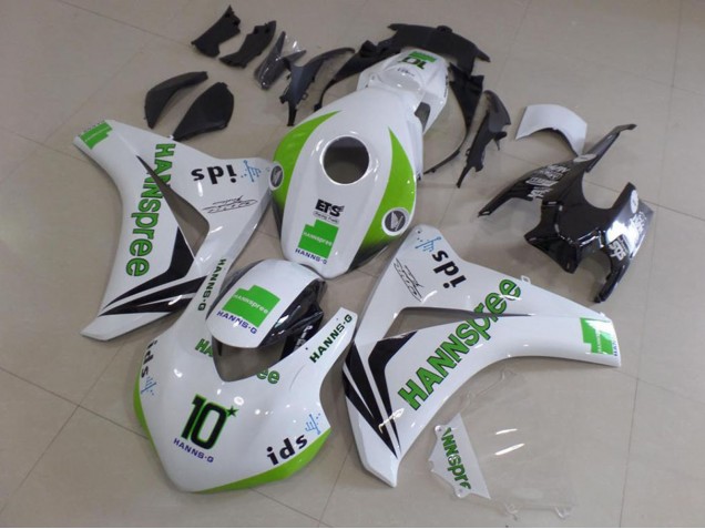 2008-2011 Honda CBR1000RR Motorcycle Fairings - White Green Glossy Black Hannspree 10
