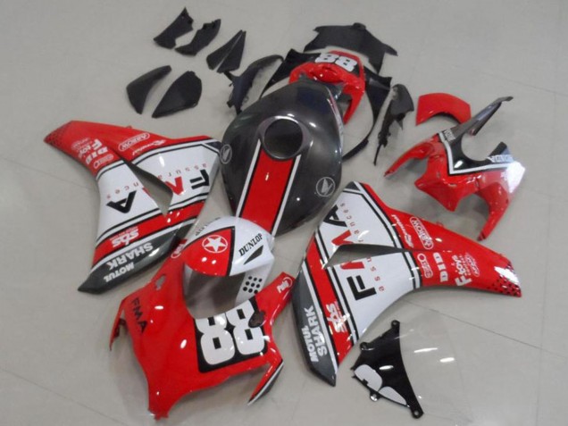 2008-2011 Honda CBR1000RR Motorcycle Fairings - White Red Matte Black Dunlop Fiamm 88