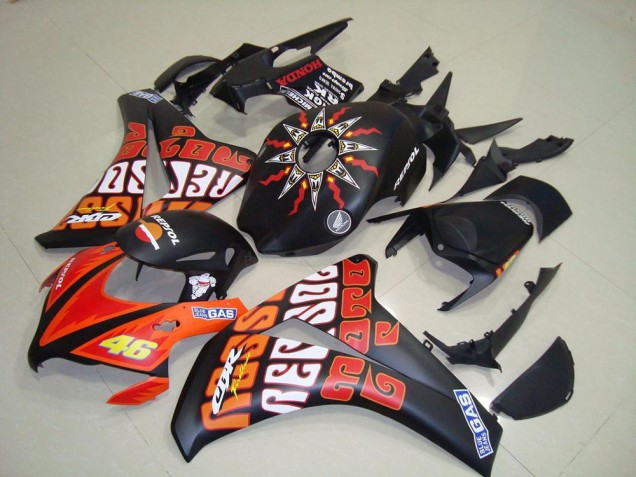 2008-2011 Honda CBR1000RR Motorcycle Fairings - Matte Black Orange Rossi Repsol 46