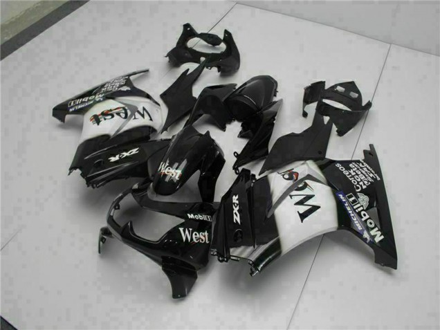 2008-2012 Kawasaki EX250 Motorcycle Fairings - Glossy Black White West
