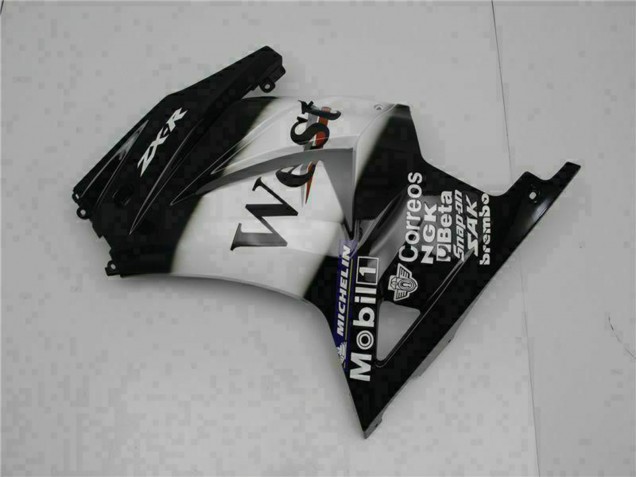 2008-2012 Kawasaki EX250 Motorcycle Fairings - Glossy Black White West