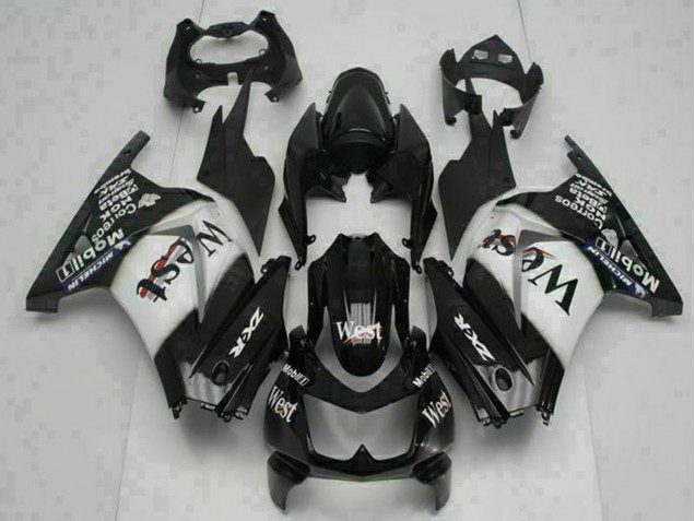 2008-2012 Kawasaki EX250 Motorcycle Fairings - Glossy Black White West
