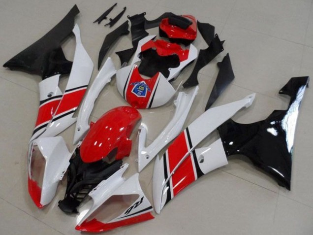 2008-2016 Yamaha YZF R6 Motorcycle Plastics - White Red Glossy Black