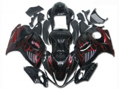 2008-2020 Suzuki GSXR 1300 Hayabusa Motorcycle Fairings - Glossy Black Red Flame