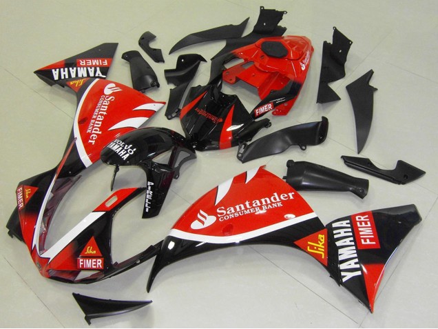 2009-2011 Yamaha YZF R1 Motorcycle Fairings - Red Black White Santander Fimer